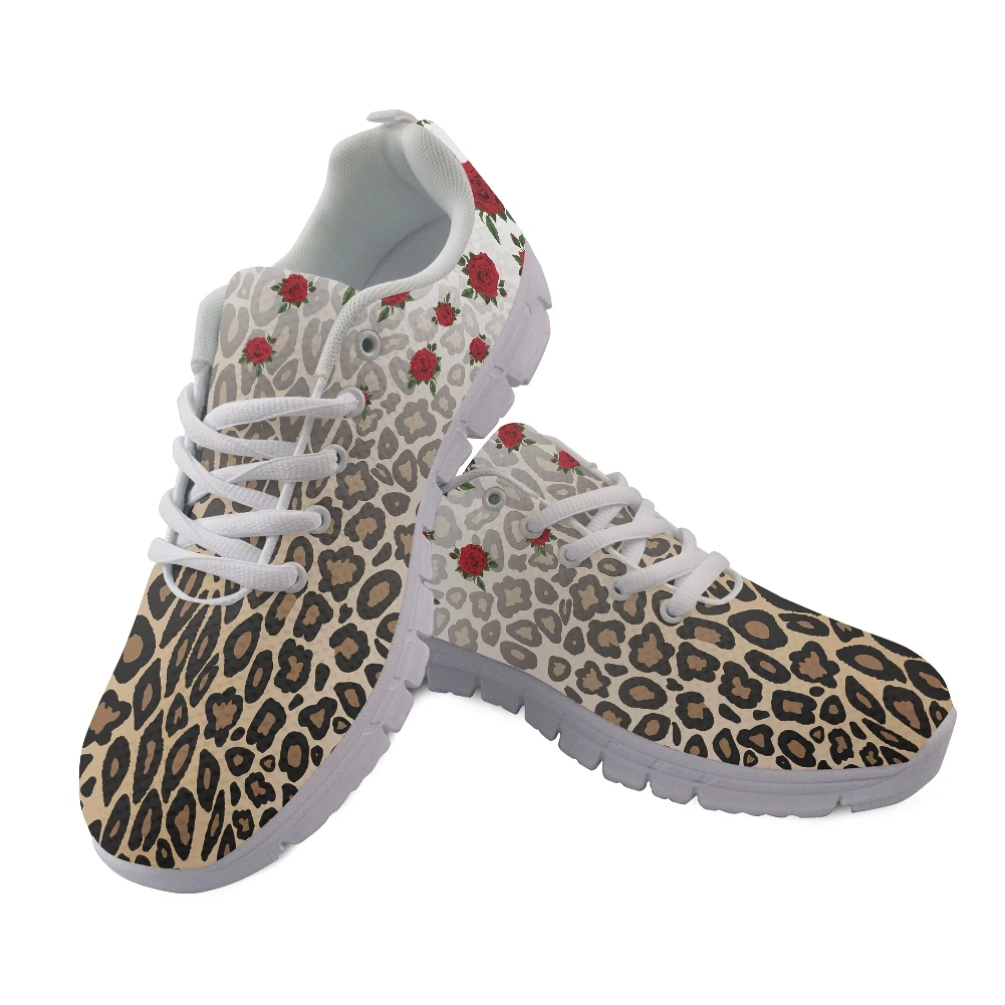 

Yikeluo Leopard With Rose Print Woman Outdoor Walking Shoes Comfortable Breathable Soft Sole Girls Sneakers Sapatilha Feminina