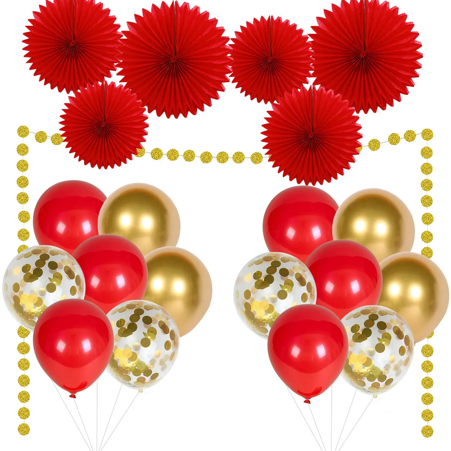 

Sursurprise 2023 Chinese New Year Decorations Red Paper Fans Gold Confetti Balloon Set for Chinese Spring Festival Party Decor