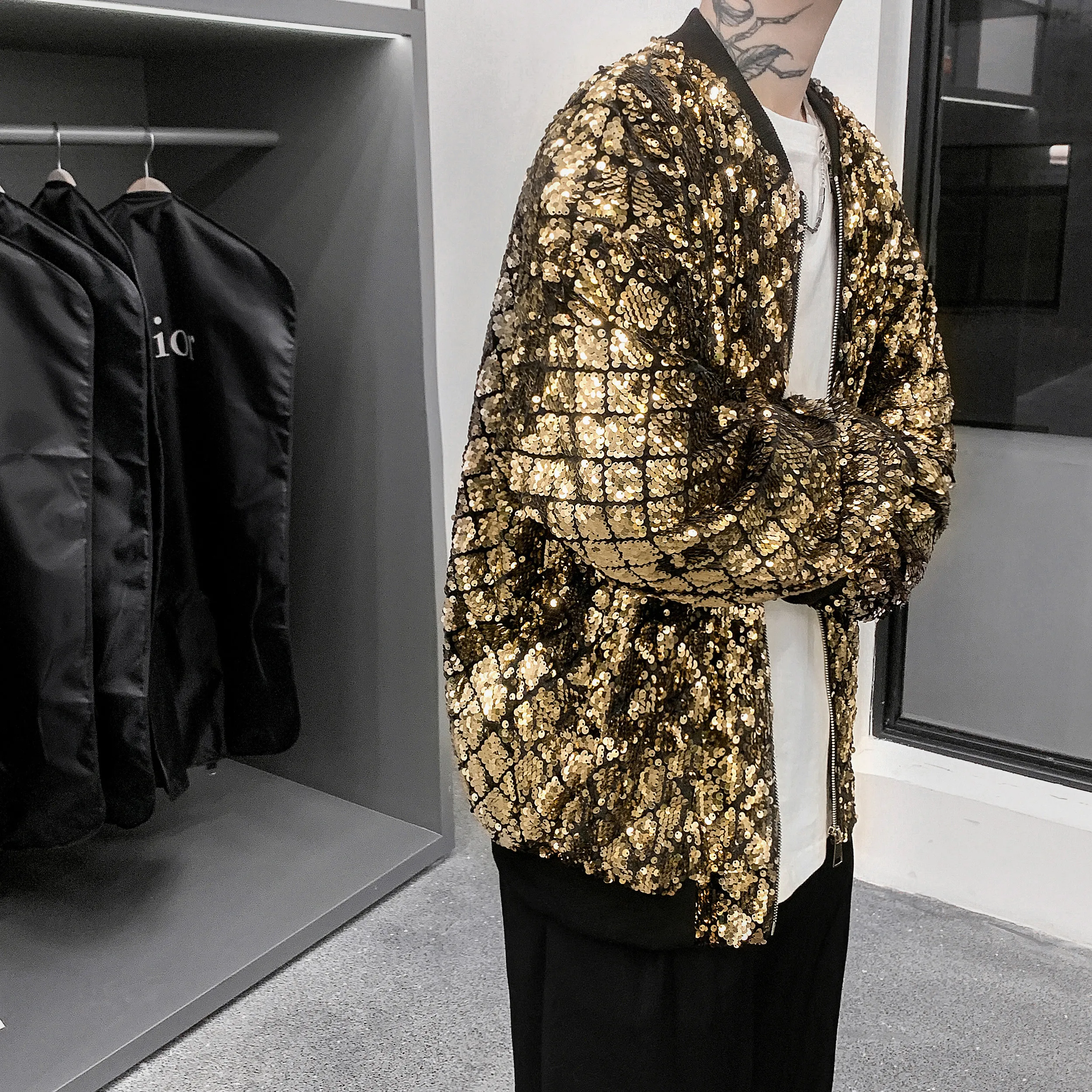 Блестящая куртка с блестками в европейском и американском стиле золотой