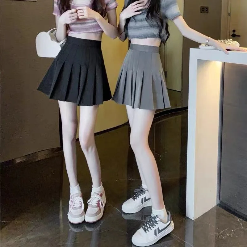 Короткая юбка в складку Новинка весенне-летние серые брюки с высокой талией для