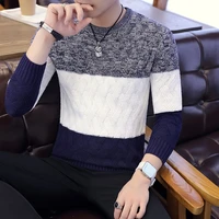 mens autumn and winter elastic round neck pullover personality color matching fashion british style student sweater