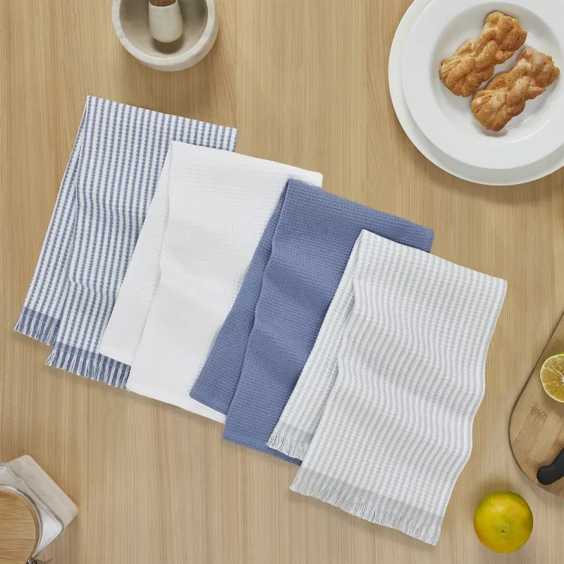 

Delightful 16" x 28" Cotton Kitchen Towels, Blue Color, 4 Pieces for Home Kitchen Décor and Cleaning.