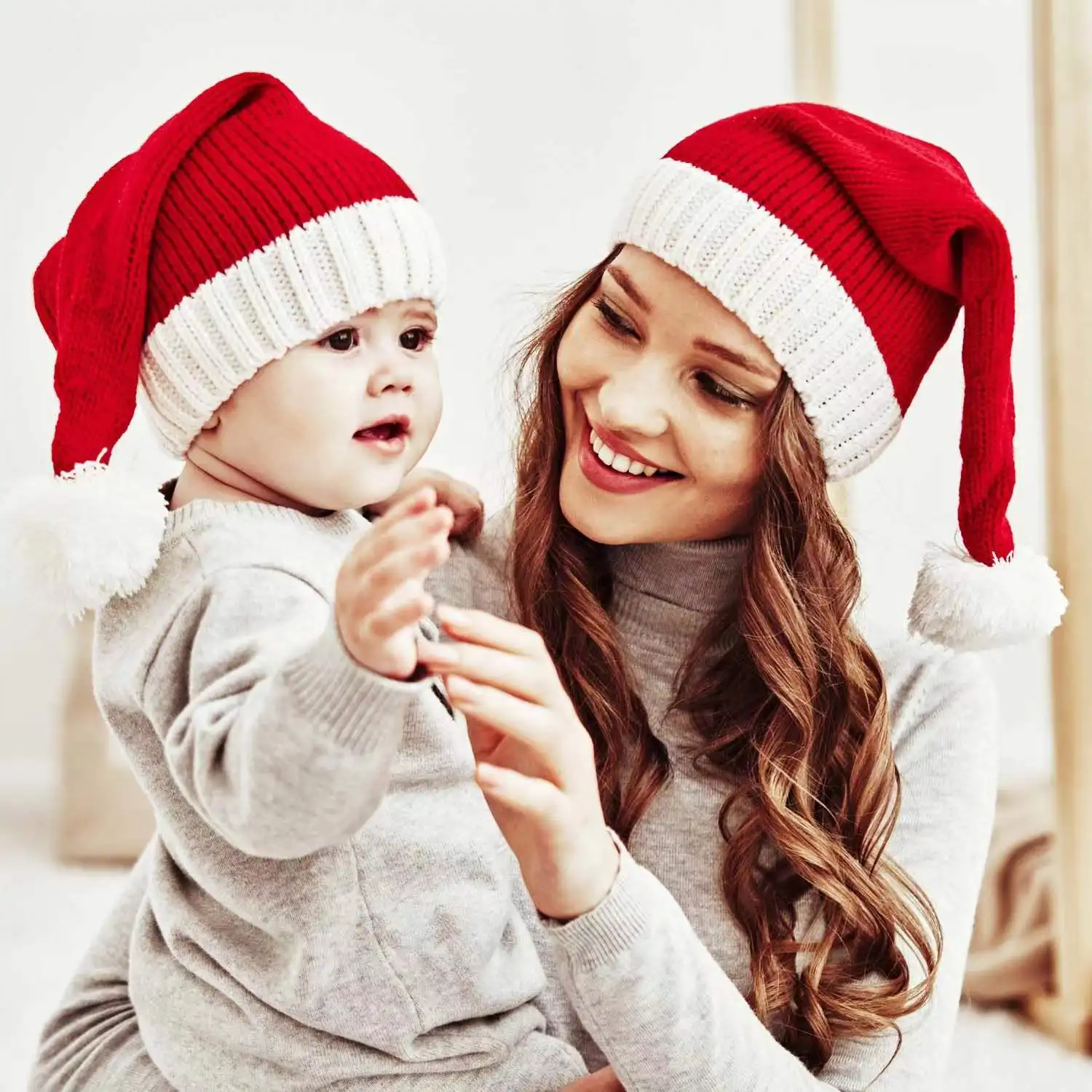 2022 New Year Plush Christmas Hat Adults Kids Christmas Decorations for Home Xmas Santa Claus Gifts Baby Mother Warm Knit Hat