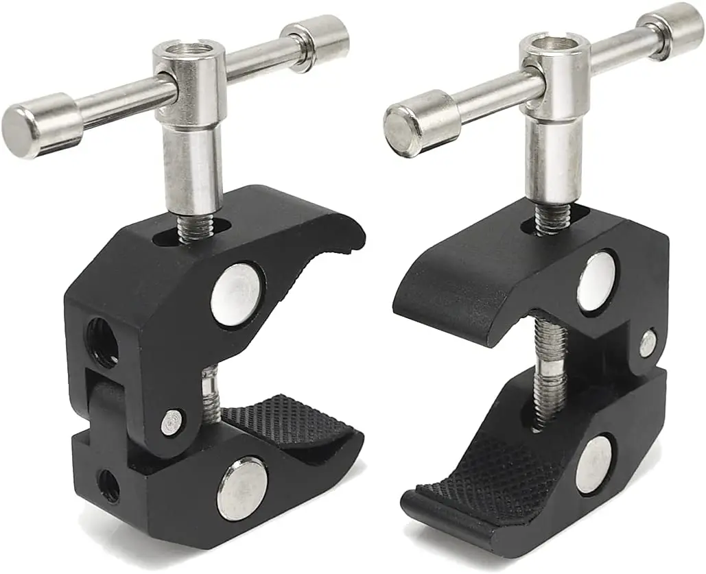 

2PACK PHOTOGRAPHY Super Clamp Camera Clamp 1/4"-20 and 3/8"-16 Thread for Light, Umbrella, Plate Glass, Cross Bar, Hookss