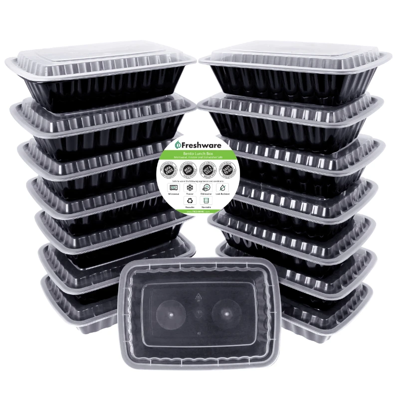 

15-Pack 1-Compartment Bento Lunch Box with Lids - Stackable Reusable Microwave Dishwasher and Freezer Safe - Meal Prep Portion C