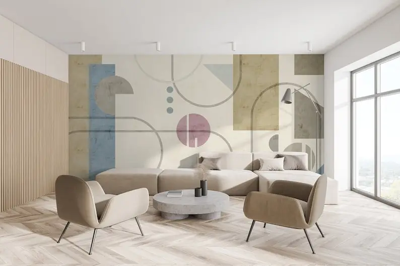 

Geometric Wallpaper Peel and Stick | Soft Shape Art Wall Mural