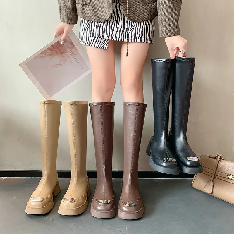 

Брендовая женская обувь, сапоги в стиле "Лолита", женские привлекательные Сапоги на молнии, высокий каблук, привлекательная модная обувь на среднем каблуке, 2022, женские резиновые Сапоги выше колена