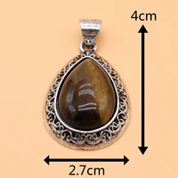 natural waterdrop crystal amethyst stone retro pattern alloy pendant charms necklace accessories jewelry making bracelet gift