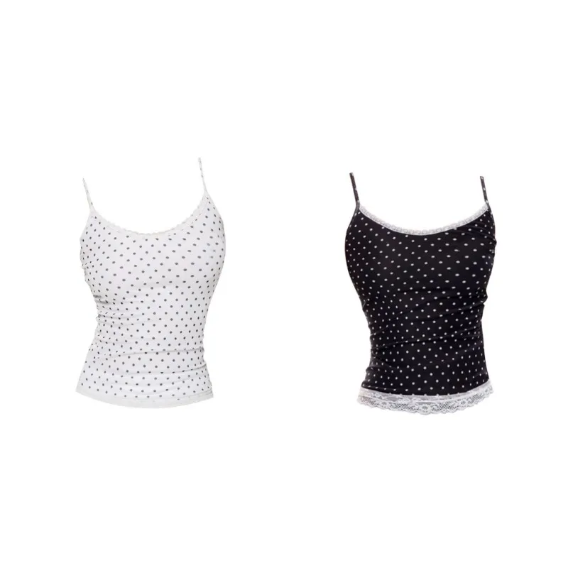 Y2k Майки Топы Женщины в горошек с принтом Кружева Лето Корейский стиль Мода