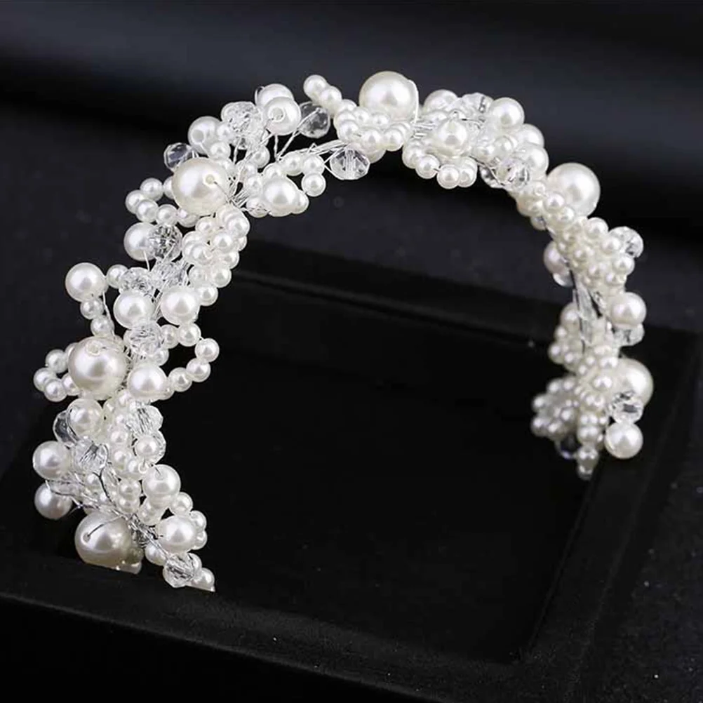 

White Artificial Pearl Headwear Delicate Bridal Headdress Girls Hair Band Rhinestone Hair Hair Accessories for Ladies