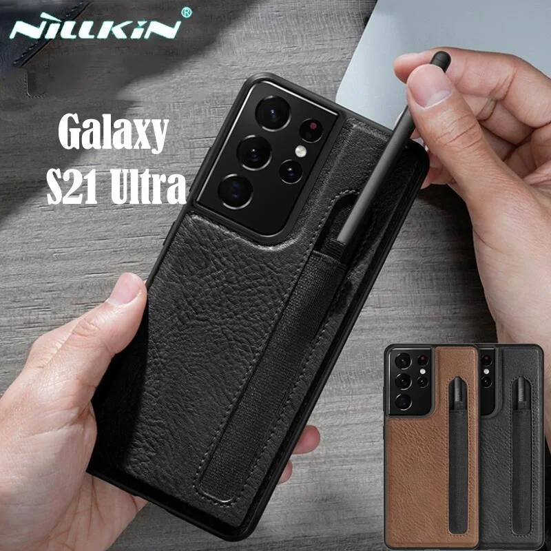 

Чехлы для Samsung Galaxy S21 Ultra, кожаный чехол Nillkin Aoge с роскошной текстурой и слотом для ручки, задняя крышка телефона для Samsung S21 Ultra