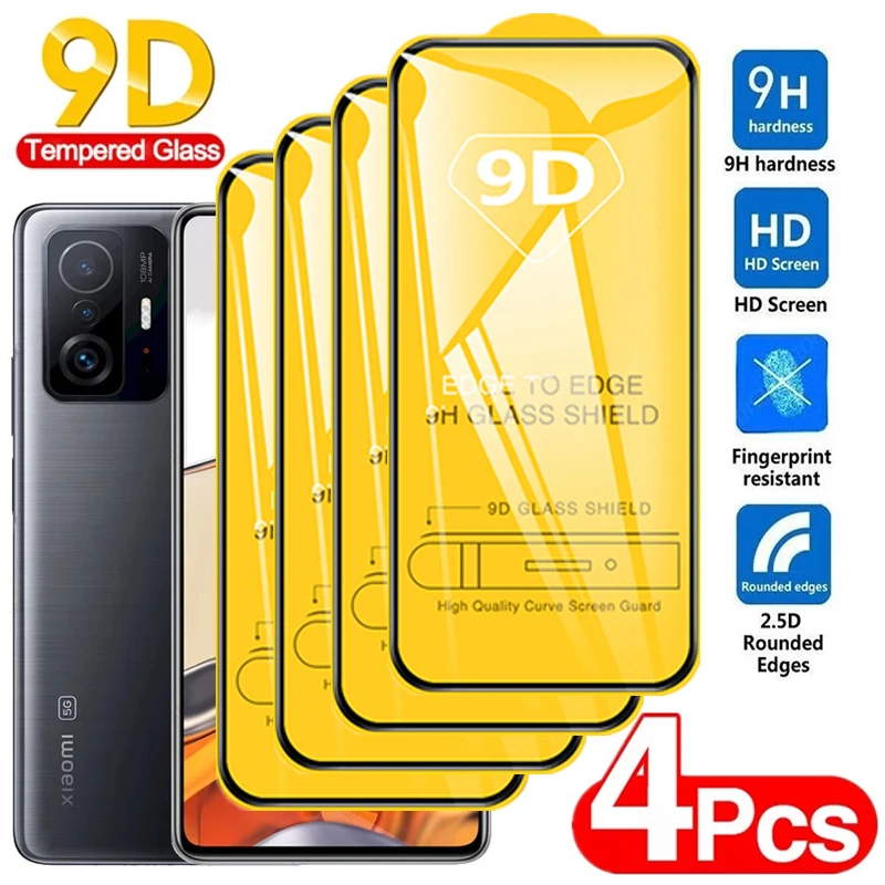 

1-4Pcs 9D Full Cover Tempered Glass for Xiaomi 11T Pro Screen Protectors for Xiaomi Mi 9 9T 10T Pro 11 Lite Redmi 7 Note 5 Plus