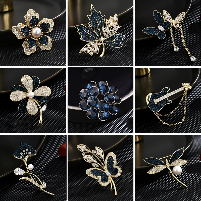 

Retro Zircon Dragonfly Butterfly Brooch Pin Elegant Pearl Flower Maple Leaf Pin and Brooch for Woman Man Corsage Accessories