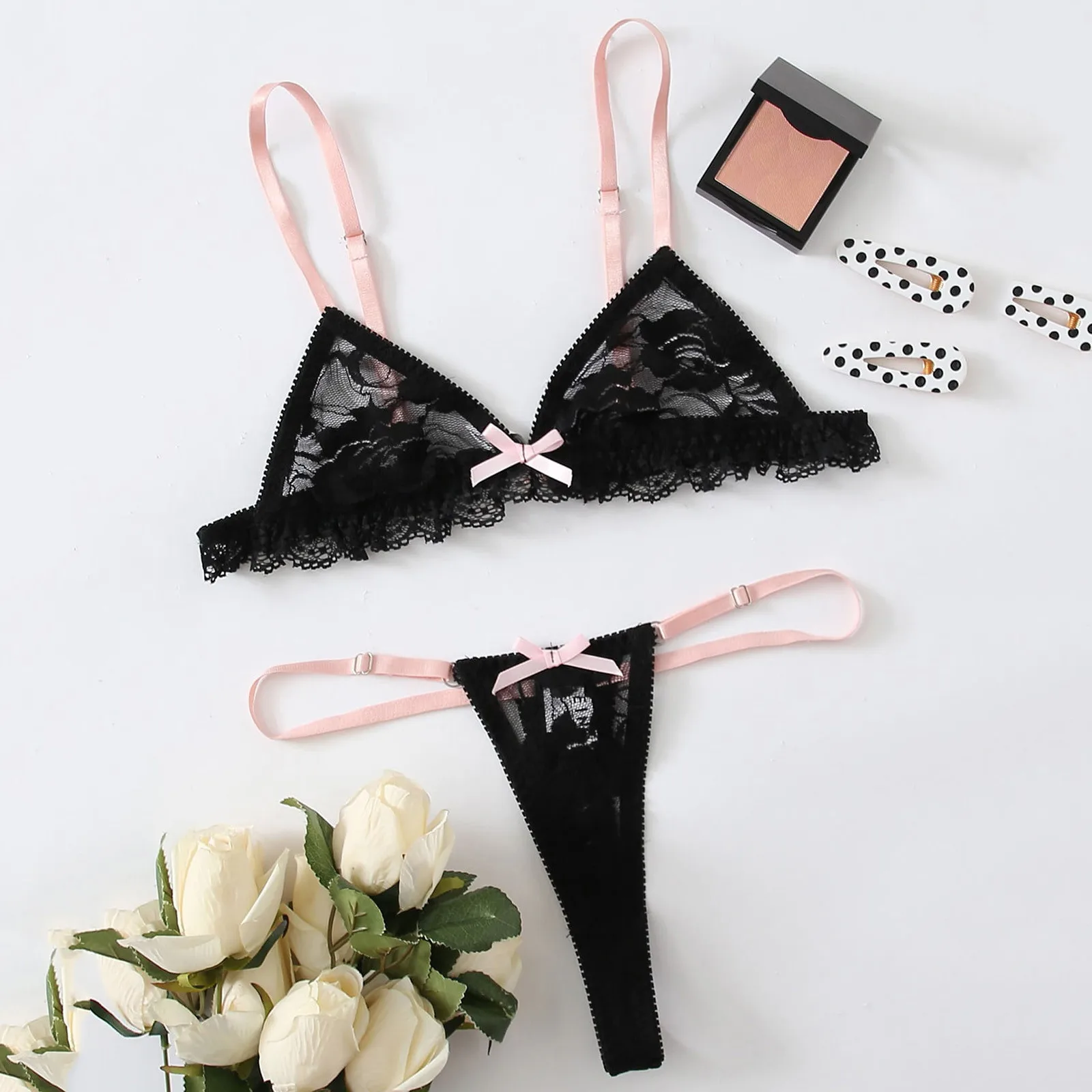 

Women's Lace Color Contrast Suspender Sexy Underwear Two Piece Body Shaping Split Suit Lace Lingerie for Women