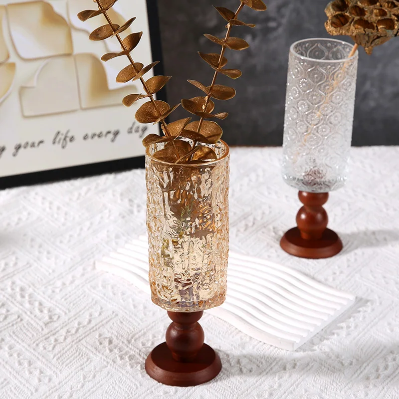 Набор из 2-х деревянных ваз + стеклянная крышка в винтажном стиле стеклянные вазы