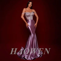 haowen beading crystal sequined satin mermaid prom dresses spaghetti strap evening dress formal party gown dubai women