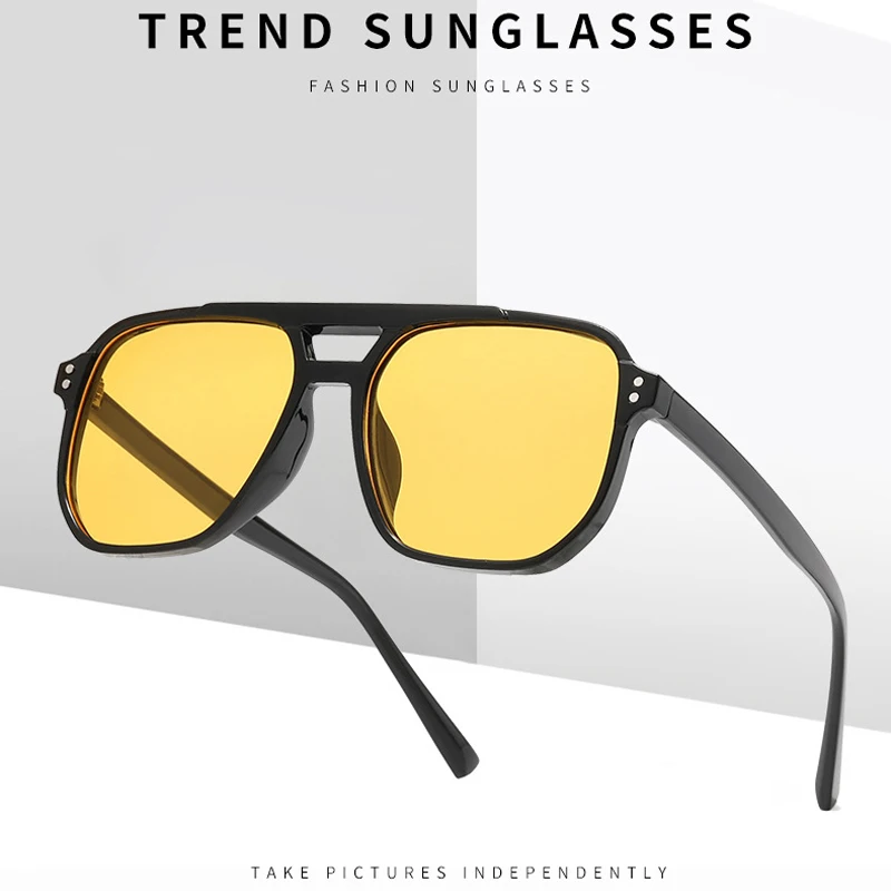 

Oversized Square Personality Sunglasses Women Vintage Tea Platic Popular Driving Shade Sun Glasses Trend Travel Anti-UV UV400
