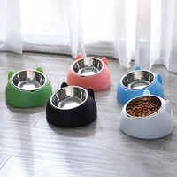 a 400ml cute cat dog food water bowl raised no slip base stainless steel elevated stand tilted feeder bowls pet supplies