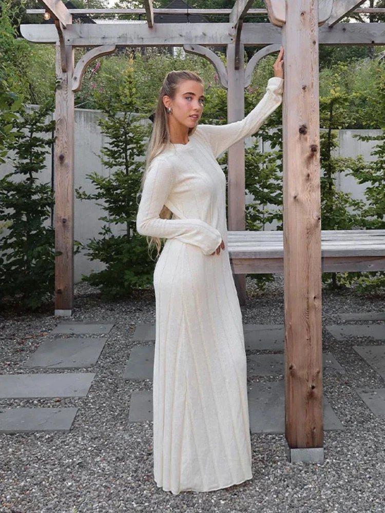 

Womens Dresses Autumn Knitted Slim Fit Round Neck Long Sleeved Women's Slim Fit Fashion Versatile Party Dress Women's Clothing