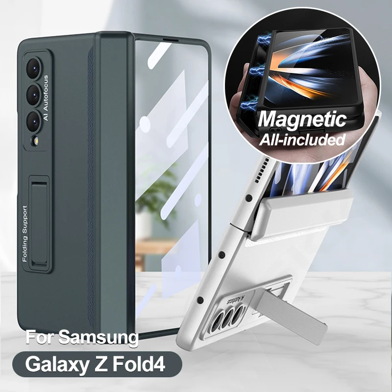 

GKK Original Magnetic Hinge Case For Samsung Galaxy Z Fold 4 Case Outer Tempered Glass Frame Stand Hard Cover For Galaxy Z Fold4