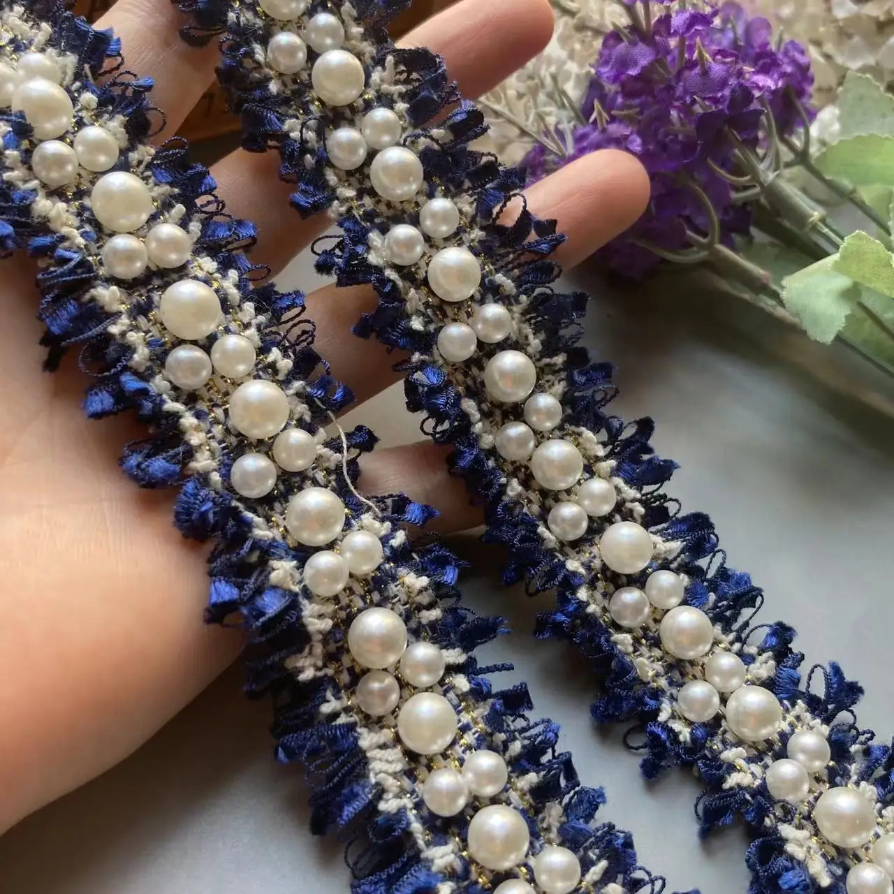 1 метр 3 см Синяя Нейлоновая кружевная лента отделка вышитая аппликация шитье