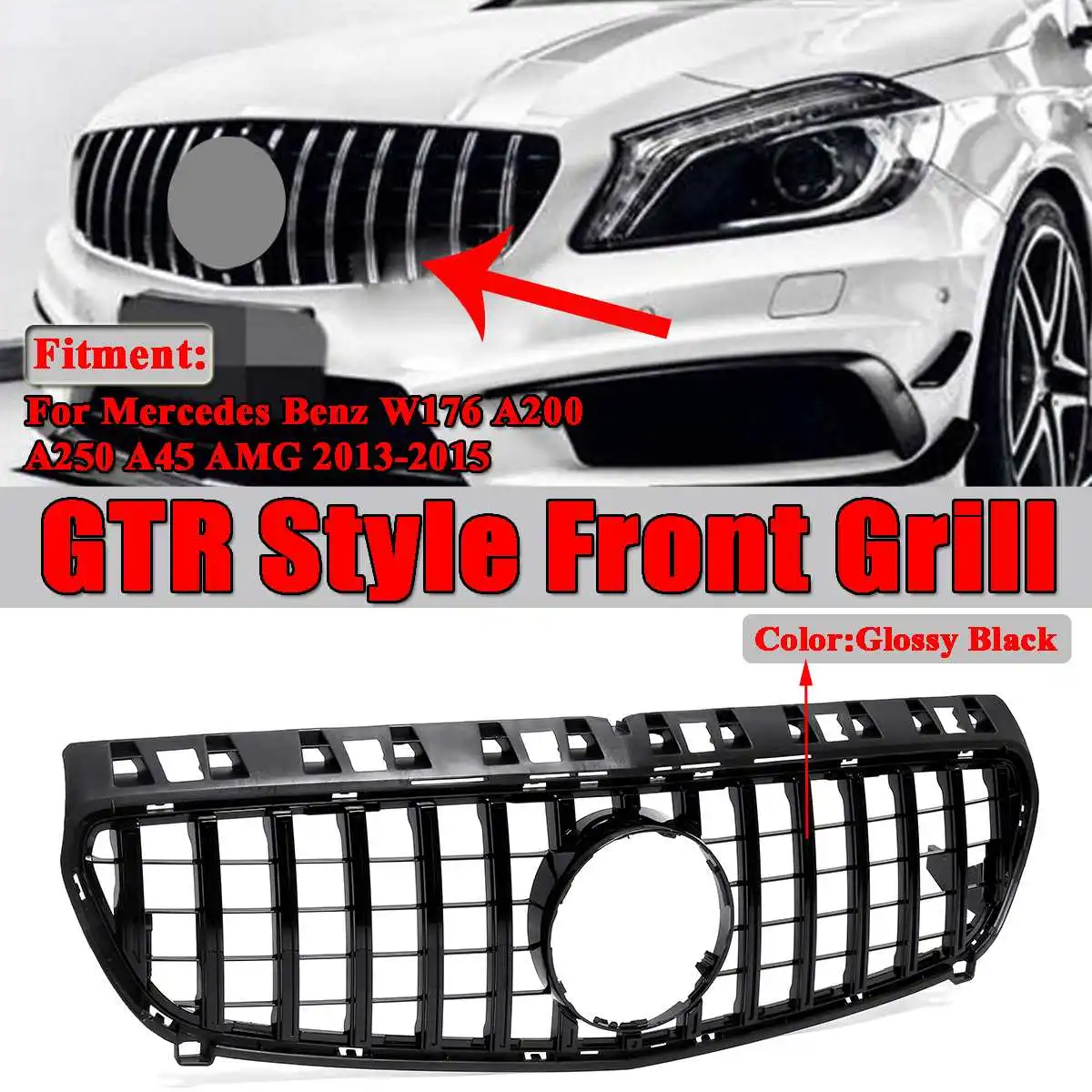 

Car For GTR Style Front Racing Grill Grills For Mercedes For Benz Facelift W176 A180 A200 A250 A45 AMG 2013-2015 Without Emblem