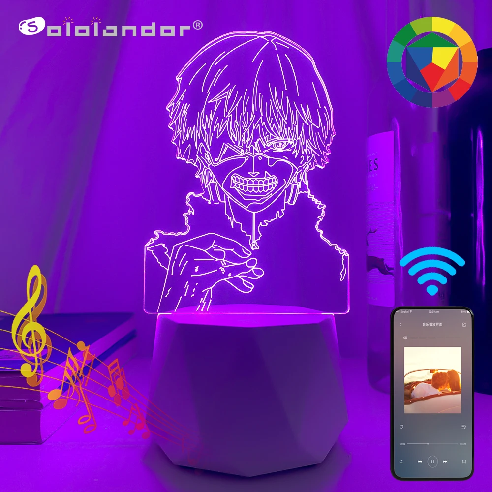 Bluetooth-динамик светодиодный Токийский Гуль Кен канеки 3d лампа для спальни Декор