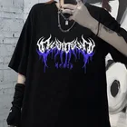 Женские футболки в стиле K-POP в стиле Харадзюку, футболка большого размера в стиле панк с принтом молнии и дьявола, женская готическая Черная футболка, уличная одежда Y2k, Топ