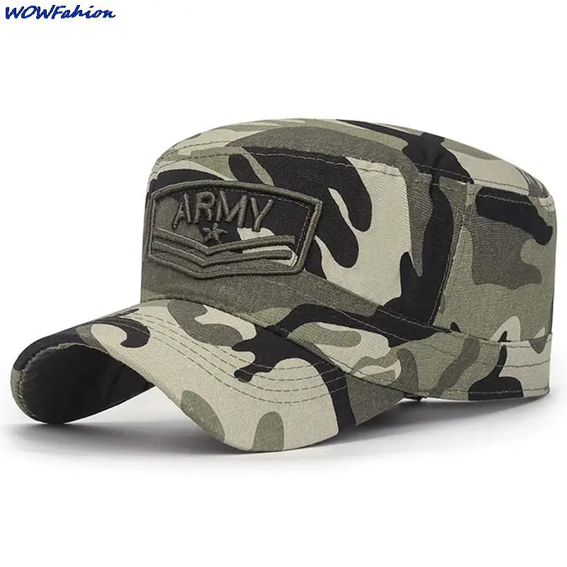 

Summer Men's ARMY Corps Cap Hat Military Hats Camouflage Flat Top Hat Men Cotton Hat Embroidered Camo Hat