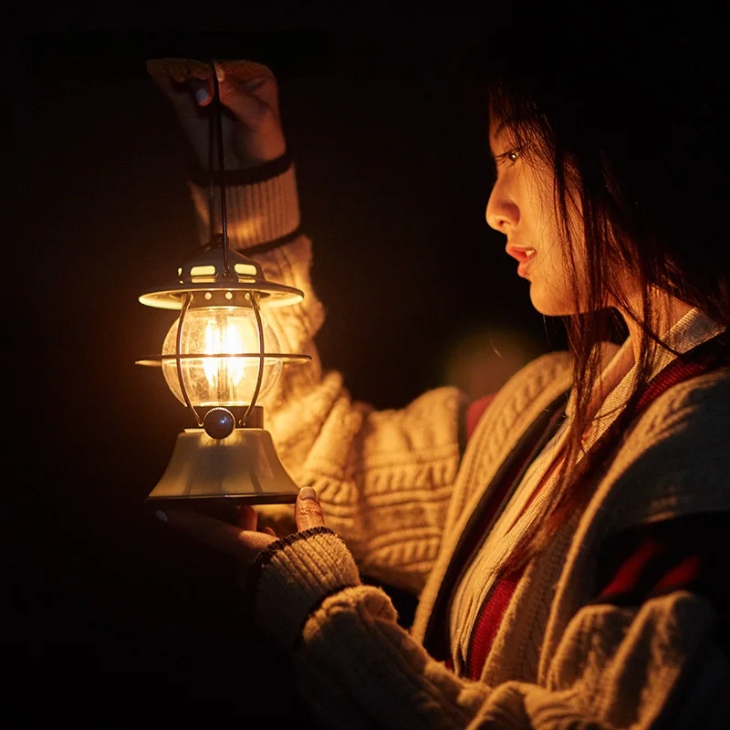 

LED Retro Outdoor Camping Rechargeable Torch Tent Light Adjustable Lights Lasts 200 Hours 5200mAh Power Bank USB Heat Lamp