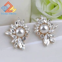 new womens fashion wings earrings rhinestone pearl sweet metal leaf stud earrings for girl
