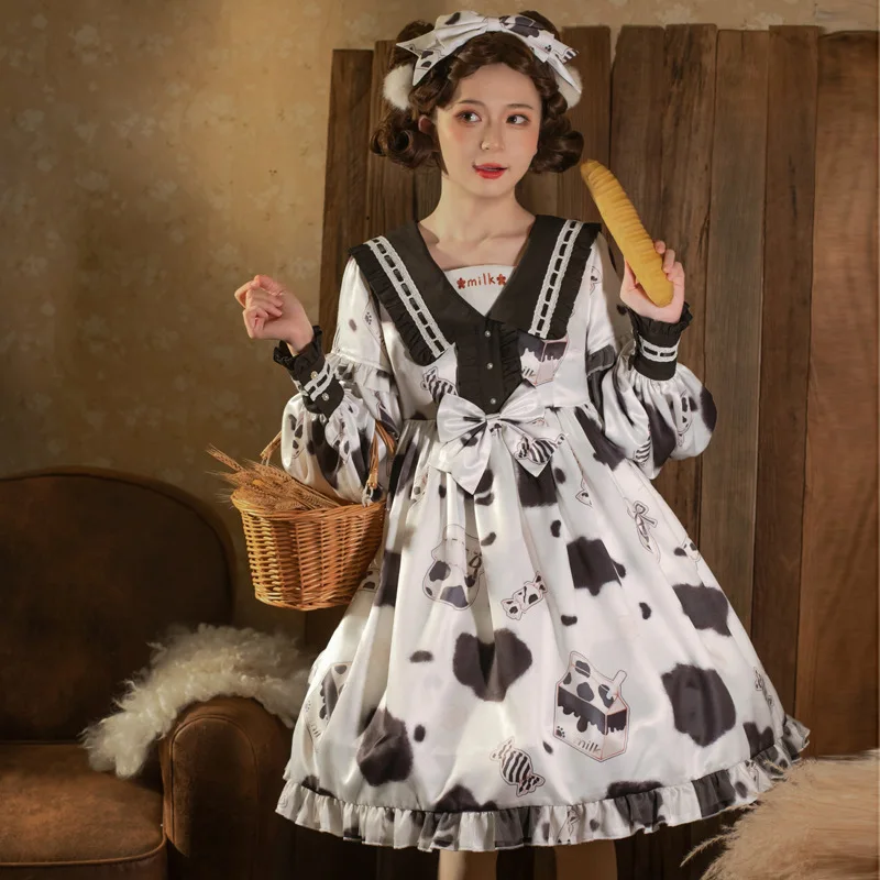 

Milk Candy ~ Sweet Long Sleeve Cow Printed Dress by Yomi