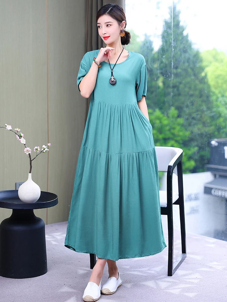 

Платье Summe женское длинное свободного покроя, повседневная одежда для матери, халаты с принтом, шикарная офисная одежда со складками, 2022