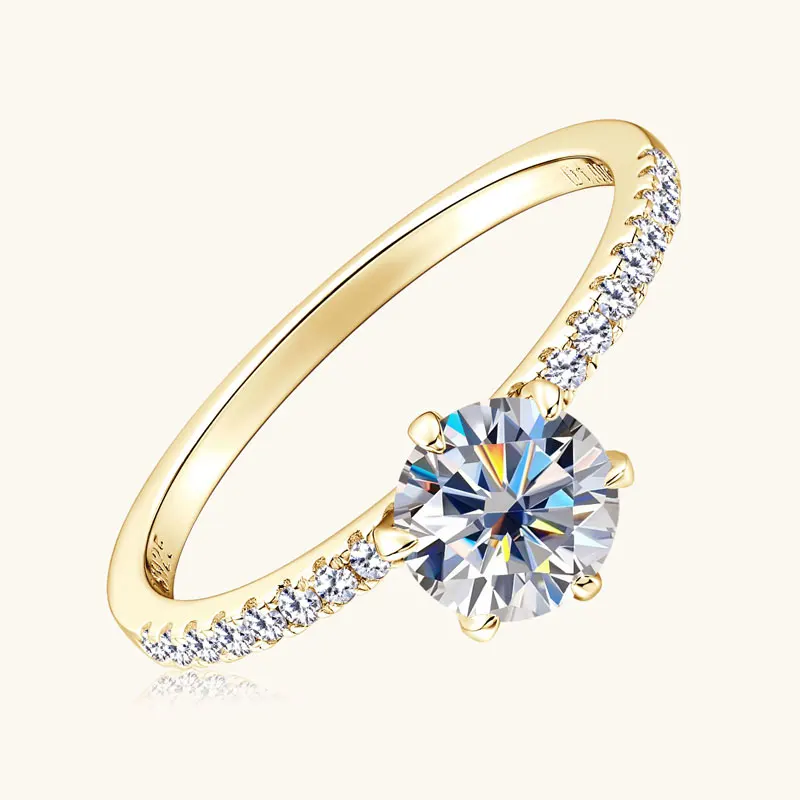 Фото IOGOU D1.00CT 6,5 мм круглое D кольцо с бриллиантом из муассанита для женщин, стерлинговое серебро 925 пробы, помолвка, ювелирные изделия, обручальные кольца №2