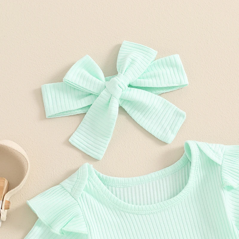 Костюм для маленьких девочек весенне-летний комбинезон в рубчик с коротким