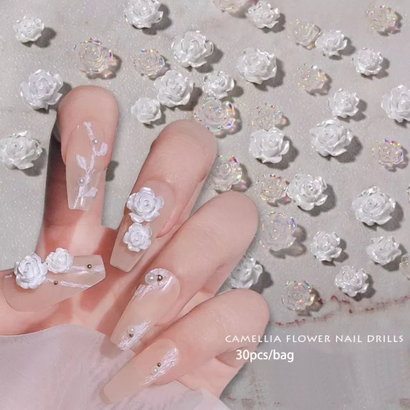 

30pcs 3D Resin camellia aurora/White Glitter Stones Nail Art Decorations DIY Varnish Manicures Nails Art Accessories