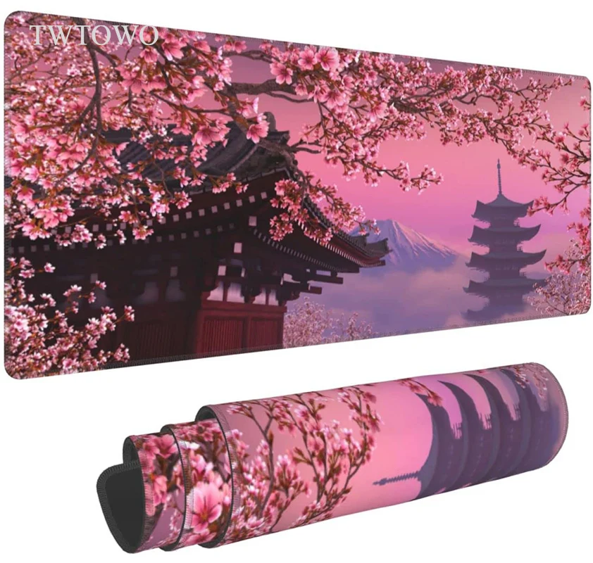 

Pink Cherry Blossom Mt Fuji Japanese Style Sakura Mouse Pad Gamer XL Mousepad XXL Office Natural Rubber Carpet Table Mat