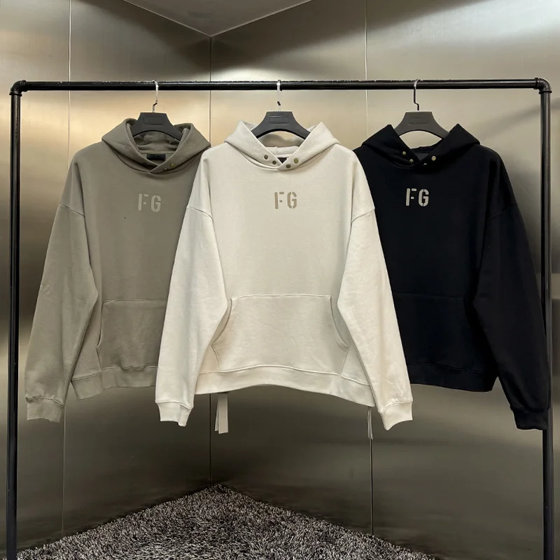 

2022 New trend Fashion brand Jerry Lorenzo Hoodies ESSENTIALS Sweatshirt FG flocked letter Hip hop loose Unisex Pullover