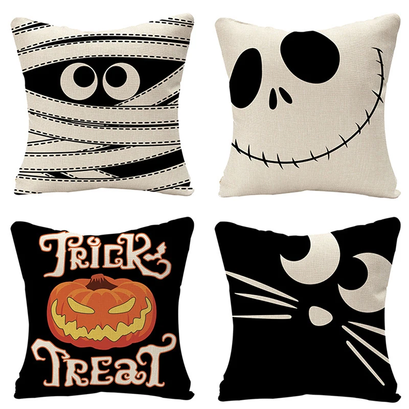 Trick Or Treat Farmhouse Cat Witch Home Throw Pillow Covers 