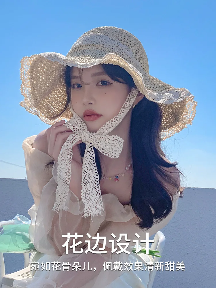 

Straw Hat With Hollow Out The Female Summer Travel Is Prevented Bask In Beach Lace Sun