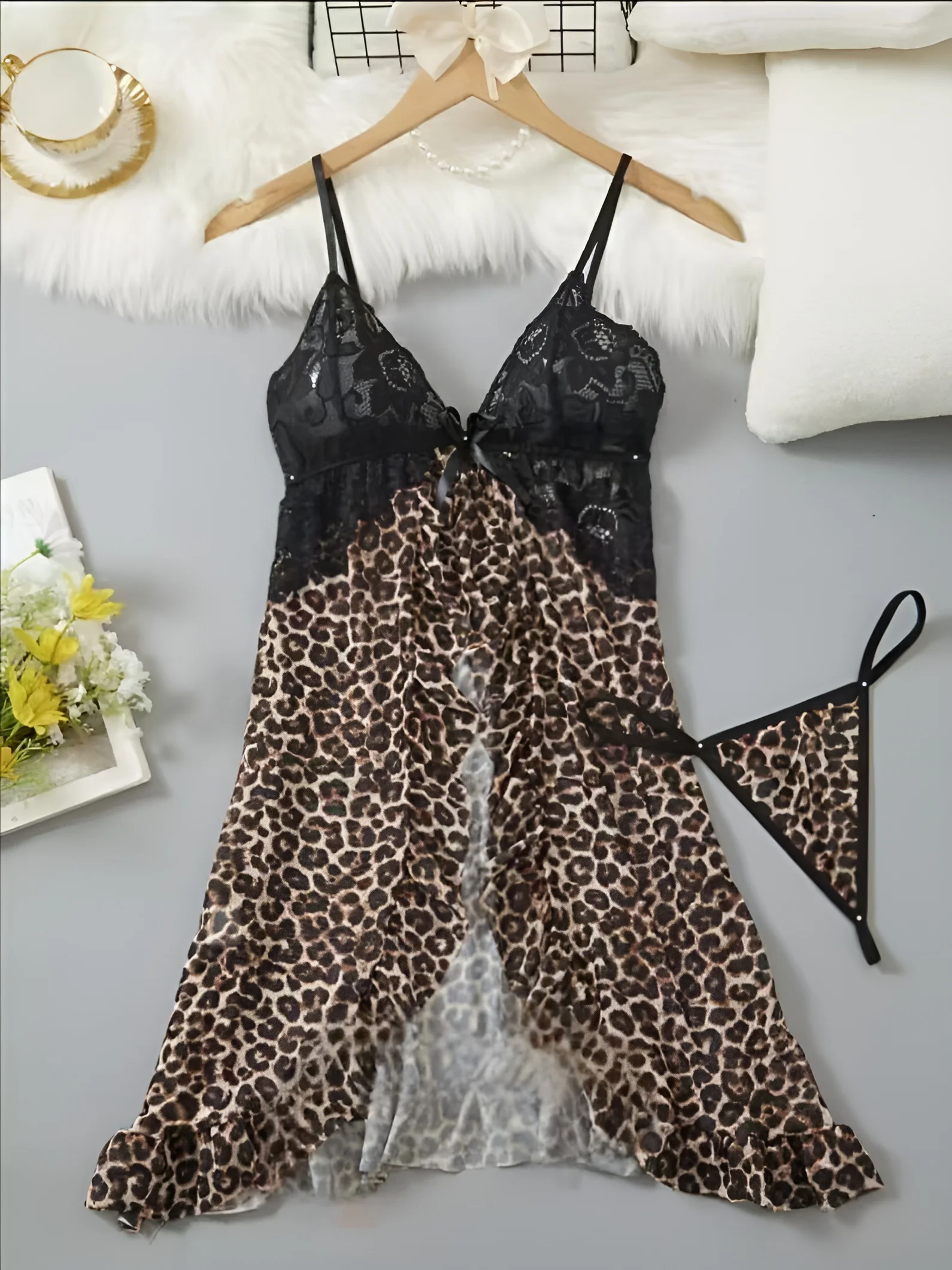 Женская ночная рубашка-ночное кружевное нижнее белье с рюшами