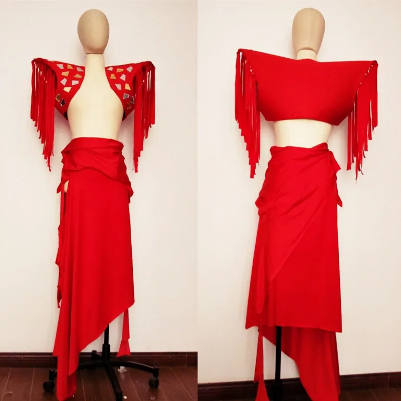 

Mirrors Exaggerated Fringes Flying Shoulder Men Women Stage Accessories Coachella Festival Outfit Pole Dance Clothes XS4016