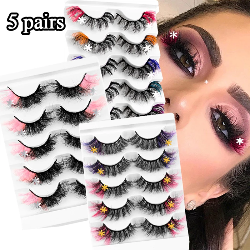 

5Pairs Mix Color False Eyelashes Christmas Snowflake Sequins Lashes Fluffy Long Lash Extension Cosplay Eye Makeup Beauty