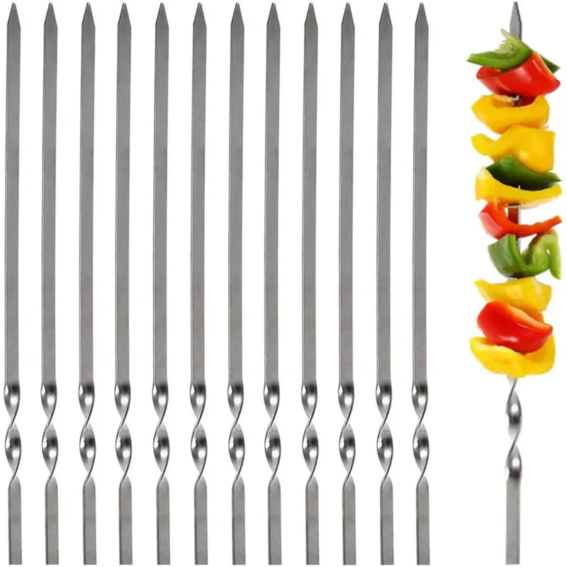 Stainless Steel Barbecue Skewer Reusable Flat BBQ Needle Stick for Barbecue Party Skewers Outdoor Camping Picnic Tools