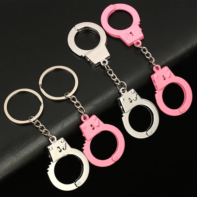 

Креативный брелок в форме наручников для мужчин и женщин, брелок для ключей в розовом и серебряном цвете