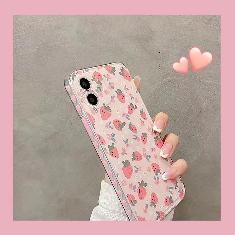 

Ins side small broken flower strawberry for iphone13promax and 12 mobile phone case for 11xs 8plus soft XR