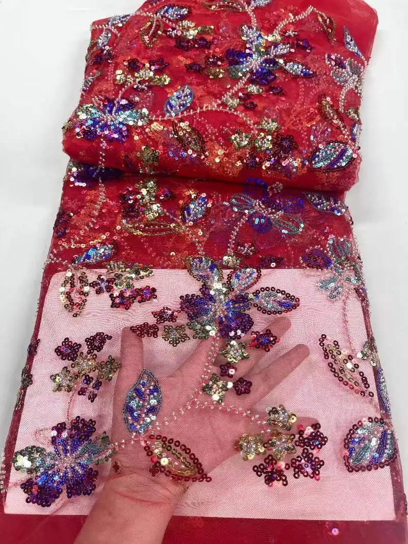 

2022 Latest RED French Mesh Lace High Quality African Lace Fabric Nigerian Embroidered Tulle Lace Fabric For Wedding JYG1-1