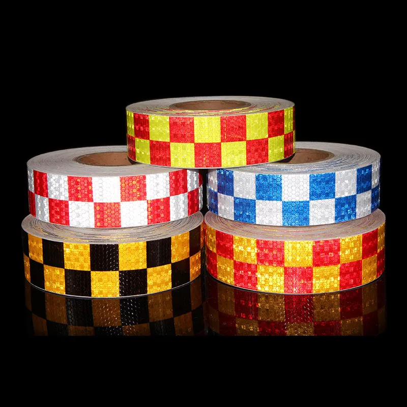 

5cm*50m Red White Yellow Blue Shining Reflective Safety Warning Tape Self Adhesive Checkered Printing Reflective Sticker for Car