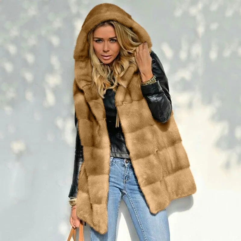 2022 new mid-length autumn and winter solid color loose plush vest vest
