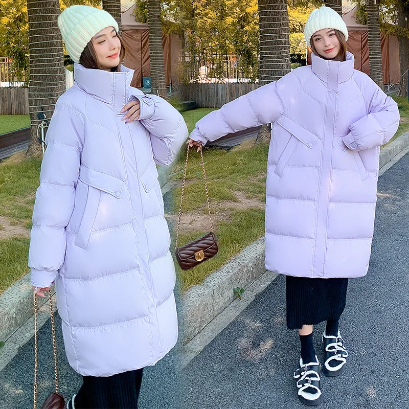Thickened Down Jacket Women Winter Stand Collar Coat Jackets 2022 Plus Long Loose Fat Girl Cold-resistant Purple Warm Overcoat